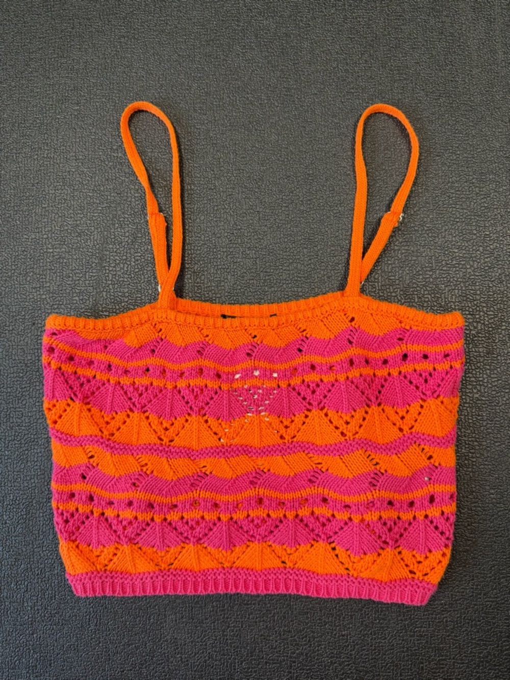 NWT Blue Blush Crochet Crop Top L Pink/Orange Festival Summer Tank Lagenlook Y2K
